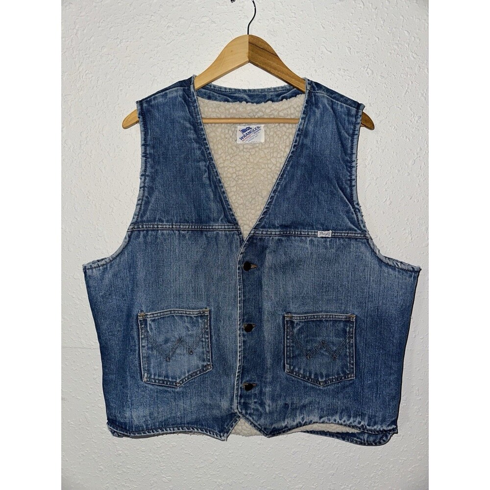 Vintage Wrangler Vest Western Sherpa Lined Retro No Fault Denim Cowboy EUC
